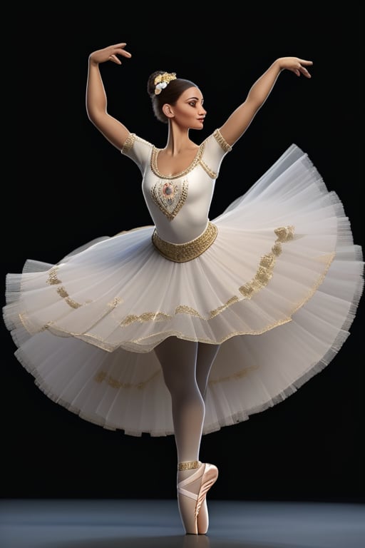 Female character with a ballet dancer theme,  Her attire and accessories should be inspired by Colombian mythology or regi...