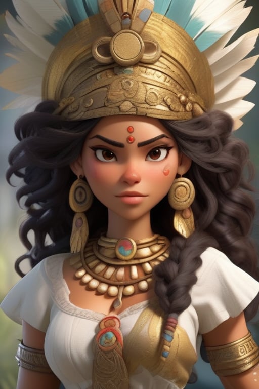 Female character with a nurse theme,  Her attire and accessories should be inspired by Colombian mythology or regional Col...