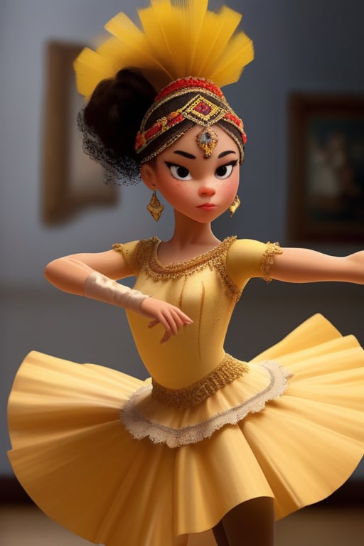 Female character with a ballet dancer theme,  Her attire and accessories should be rooted in Colombian mythology or region...