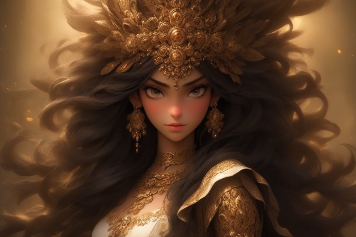 Face: Her visage,  captured with exquisite detailing and fine lines,  symbolizes the epitome of purity and grace. High che...