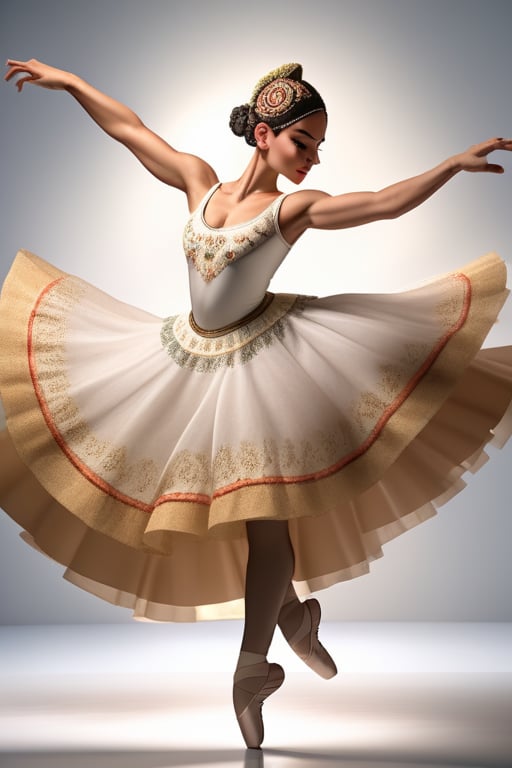 Female character with a ballet dancer theme,  Her attire and accessories should be inspired by Colombian mythology or regi...