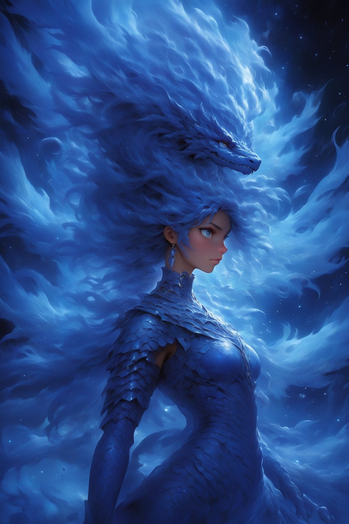 The figure before you is no ordinary girl but a symphony of realms,  elements,  and legends meticulously woven into a huma...