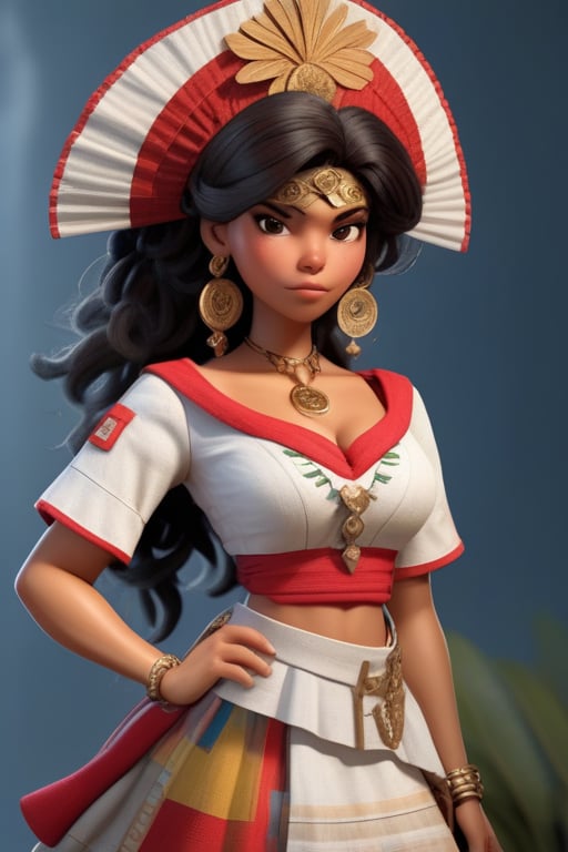 Female character with a nurse theme,  Her attire and accessories should be inspired by Colombian mythology or regional Col...