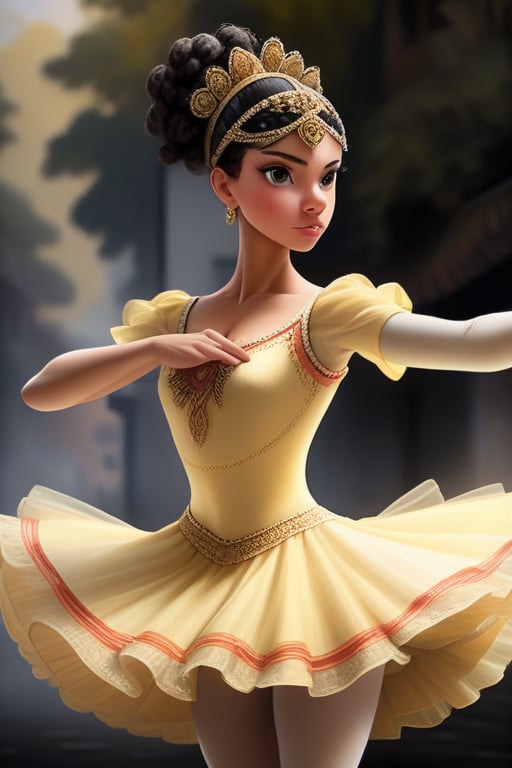 Female character with a ballet dancer theme,  Her attire and accessories should be rooted in Colombian mythology or region...