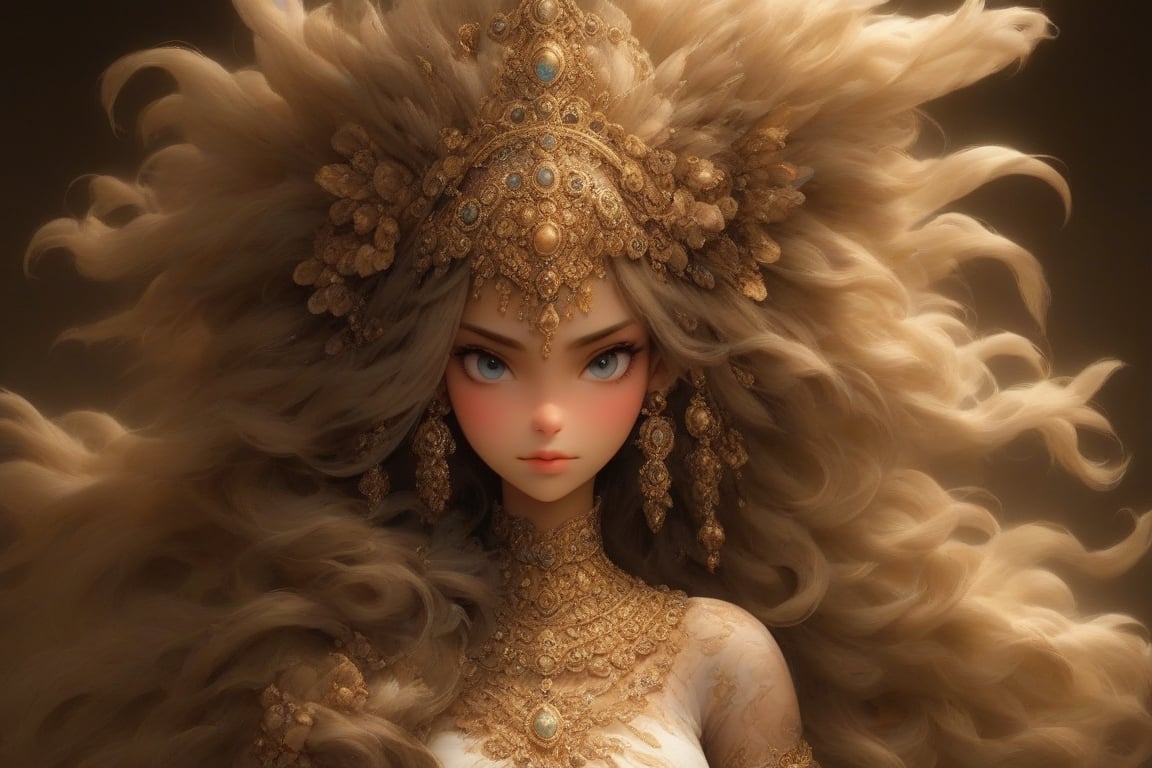 Face: Her visage,  captured with exquisite detailing and fine lines,  symbolizes the epitome of purity and grace. High che...