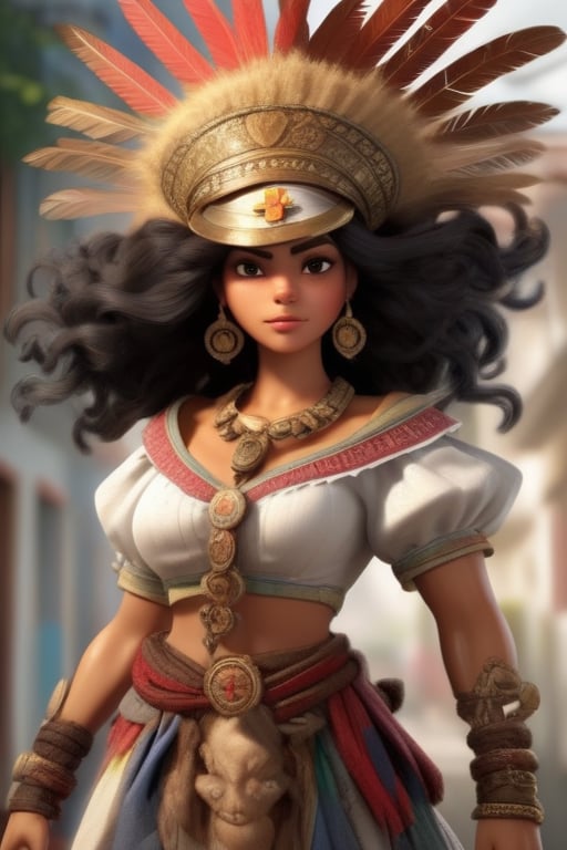 Female character with a nurse theme,  Her attire and accessories should be inspired by Colombian mythology or regional Col...