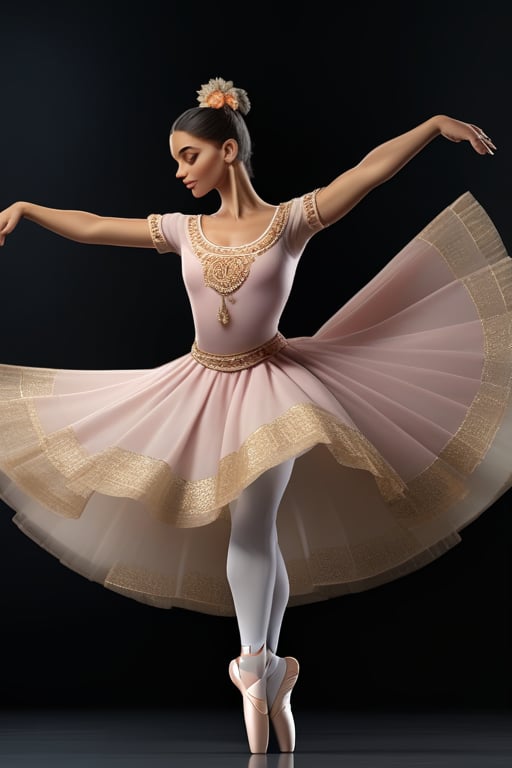 Female character with a ballet dancer theme,  Her attire and accessories should be inspired by Colombian mythology or regi...