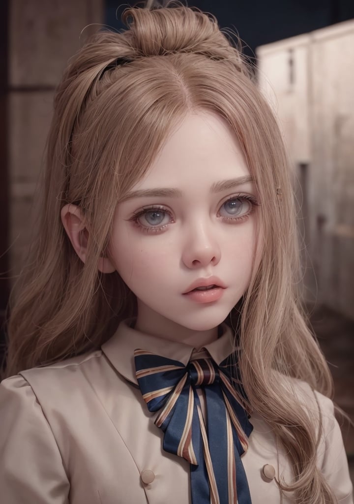 lora:M3GEN:0.65
(looking at viewer),(cowboy shot dynamic pose:1.22),
M3GEN/(Robot Girl/), 1girl, solo, long hair, blonde hair, realistic, blurry, grey eyes, bow, photo inset, upper body, bowtie, parted lips, ribbon, lips,
detailed shiny skin,perfect and very white teeth,
Ultra-fine facial detail,eyelashes,Glossy pink lips,
(detailed The dark and terrifying alleys background:1.4),outdoors,(night:1.33),