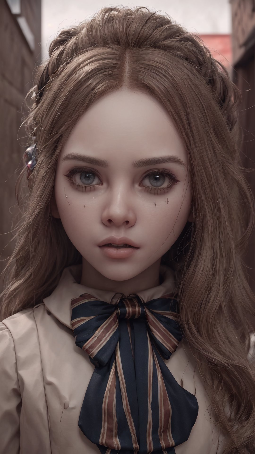 lora:M3GEN:0.65,
(looking at viewer),(cowboy shot dynamic pose:1.22),
M3GEN/(Robot Girl/), 1girl, solo, long hair, blonde hair, realistic, blurry, grey eyes, bow, photo inset, upper body, bowtie, parted lips, ribbon, lips,
detailed shiny skin,perfect and very white teeth,
finely detailed beautiful eyes,Ultra-fine facial detail,eyelashes,Glossy pink lips,
(detailed The dark and terrifying alleys background:1.4),outdoors,(day:1.33),
depth of field,intricate,elegant,highly detailed,digital photography,masterpiece,hdr,,
,M3GEN/(Robot Girl/)