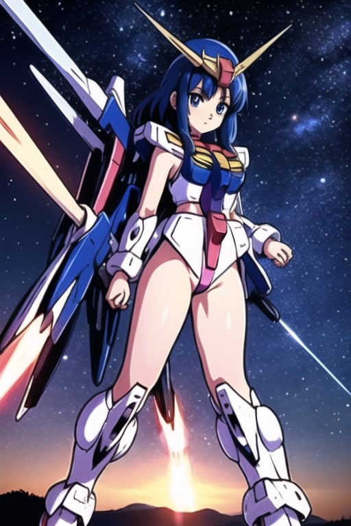 gundam_girl,  weapon, ,  sky, starry sky, 