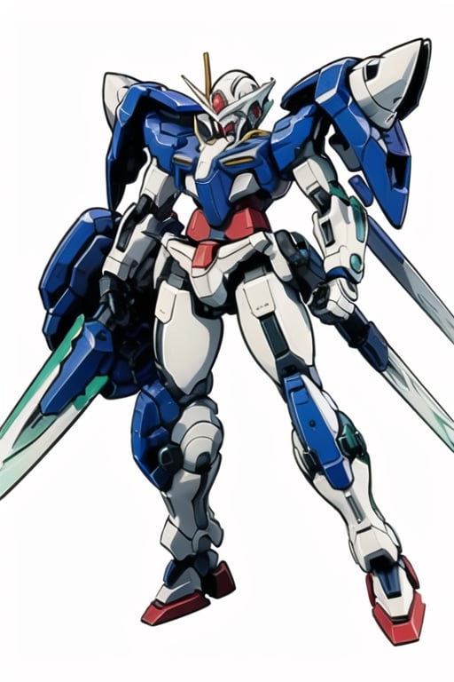 gundam, mecha, gundam_00, full_body, red_eyes, fighting_stance, gigantic_sword, astray, mechanical_arms, simple_design, seven_sowrds,00_gundam