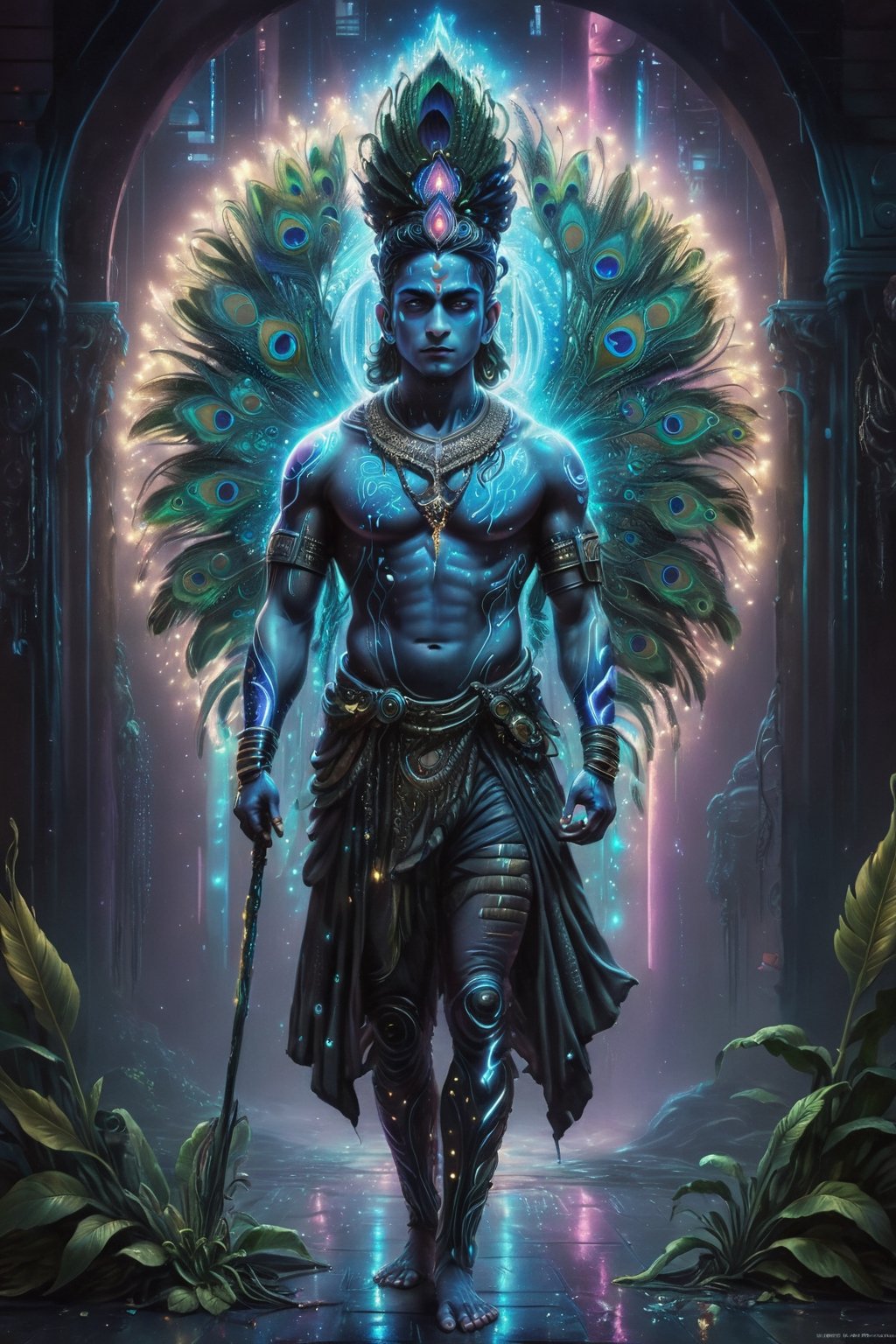 A detailed,  hyper-realistic,  full body painting of Lord Krishna in the future by ArivSan on Tensor.Art