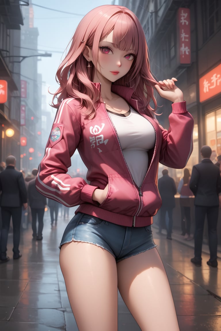 4 Anime girls with striking sexy figures wearing micro shorts with jacket by Ai boo on Tensor.Art