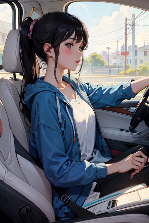Cute anime girl driving a car by Ai boo on Tensor.Art