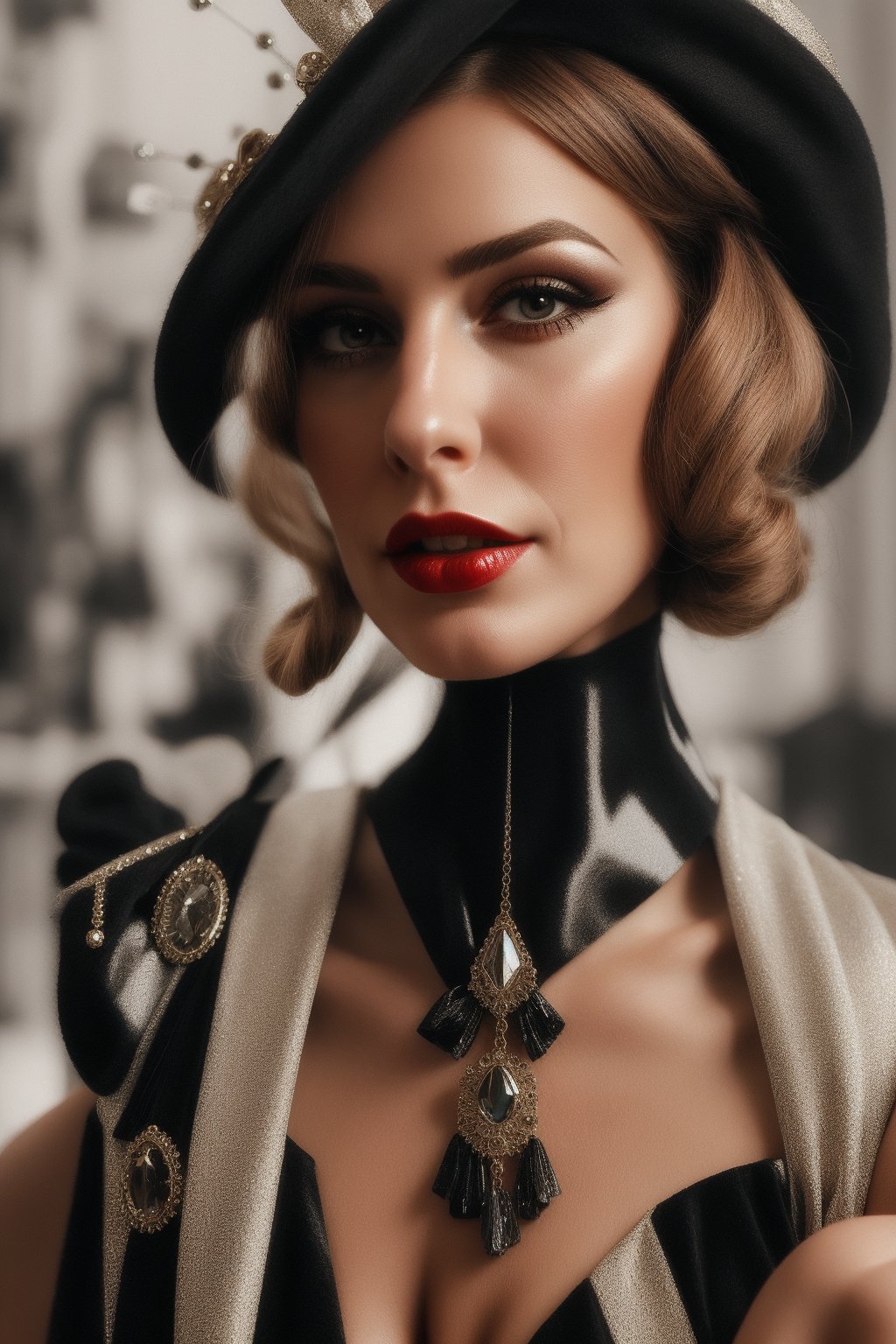 glamour model wearing 1920´s outfit and headpiece,  facial features done with ultra quality and all details with great qua...