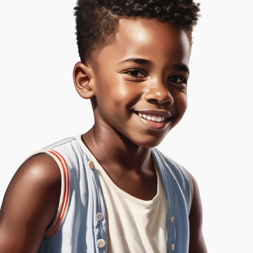  High Resolution, African American boy, short hair, White Background