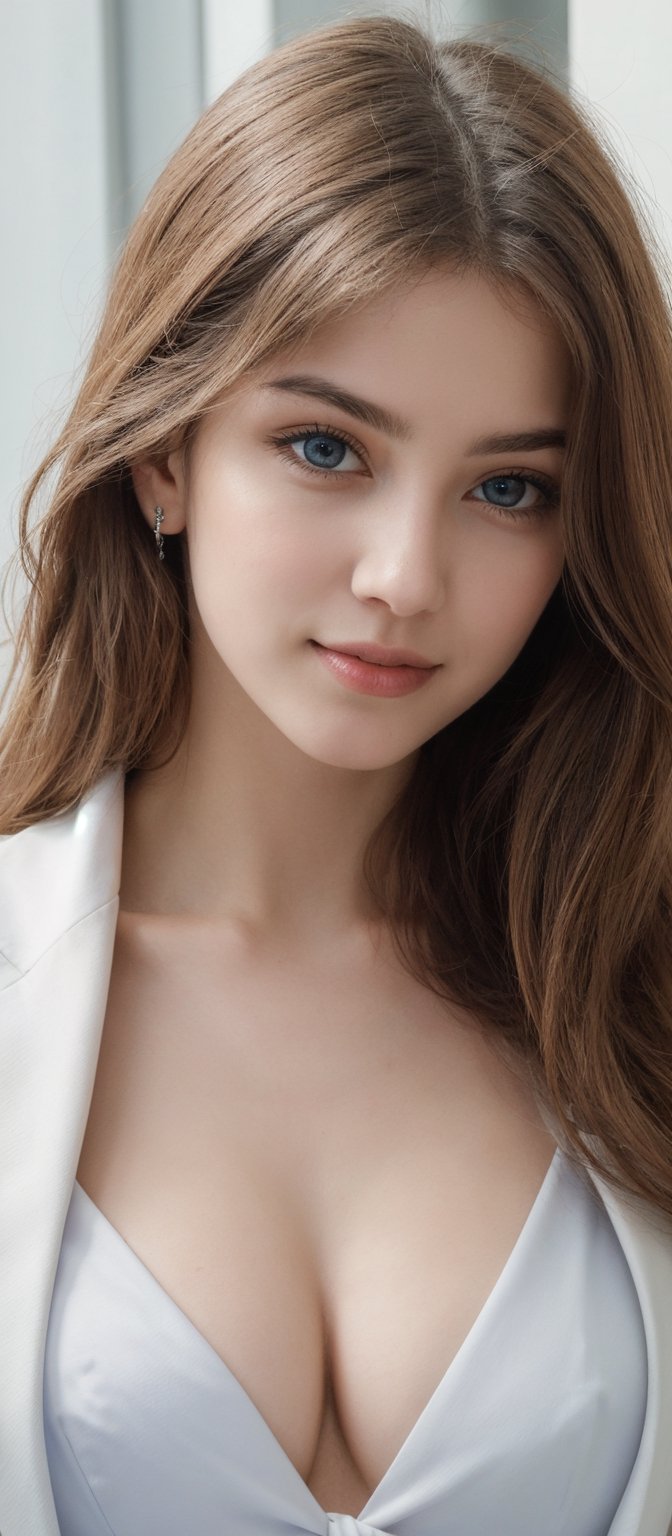 Generate hyper realistic image of a seductive woman with long,  flowing hair cascading down her shoulders. Her captivating...