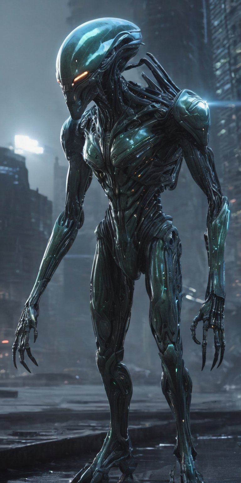 Generate hyper realistic image of an alien sentinel capable of shaping and manipulating energy,  using its powers to prote...
