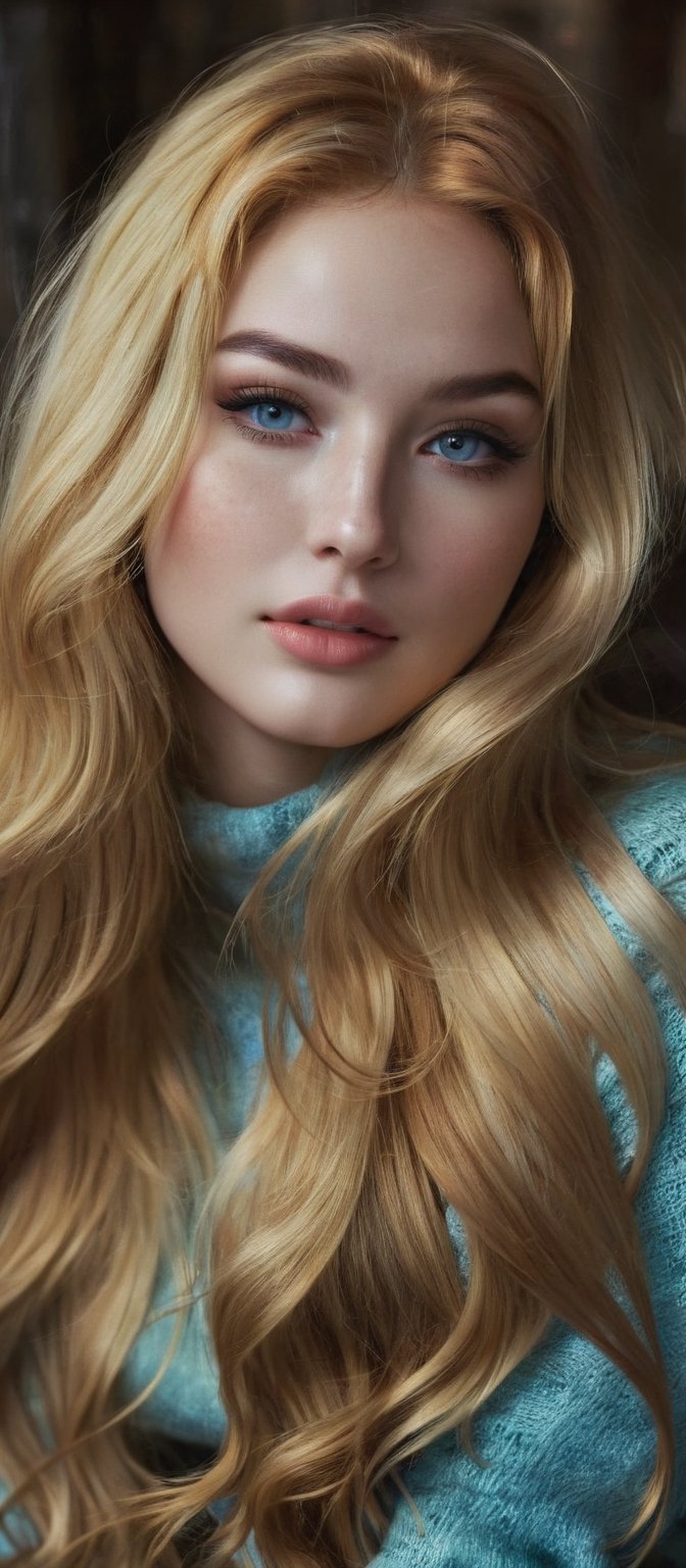 Generate hyper realistic image of a mesmerizing woman whose seductive charm emanates from every glance,  her long hair cas...