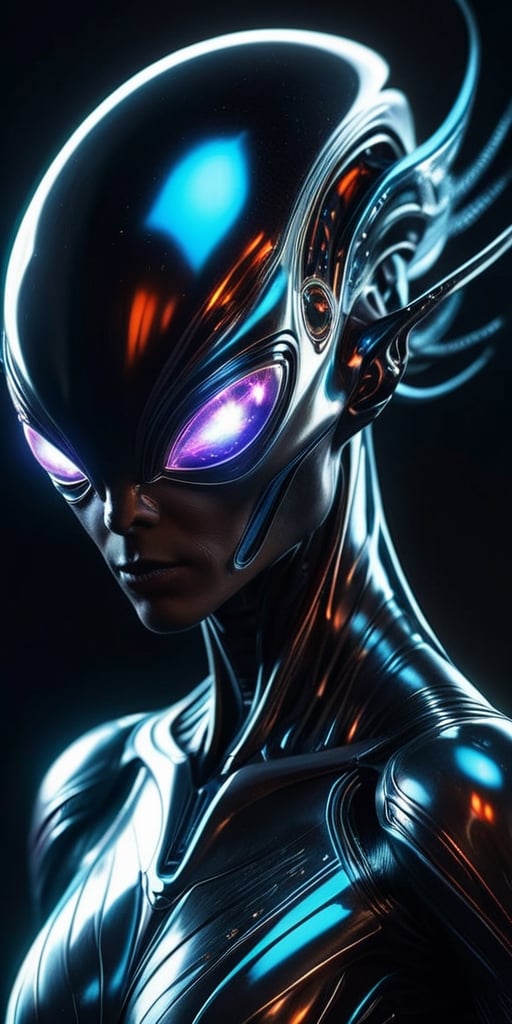 Generate hyper realistic image of a quantum-energy alien hybrid,  with fluctuating energy patterns and the ability to mani...