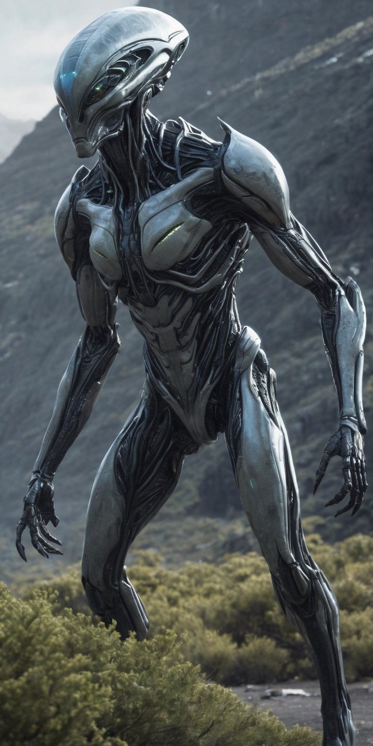Generate hyper realistic image of an alien sentinel capable of shaping and manipulating energy,  using its powers to prote...