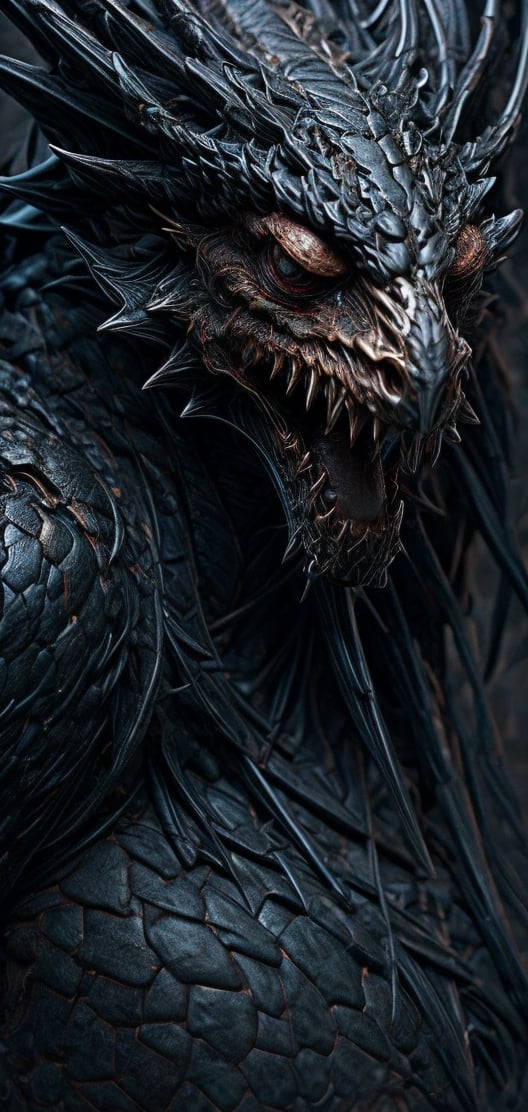 Create a photo realistic of dragon humanoid, face covered by dragon scales, raven black wing, aggressive, furious,More Detail, facing the viewer, ,Dragon