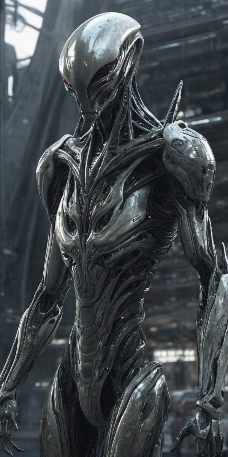 Generate hyper realistic image of an alien sentinel capable of shaping and manipulating energy,  using its powers to prote...