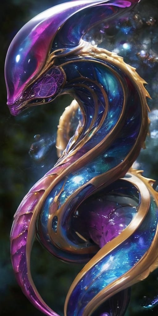 Generate hyper realistic image of a creature from another galaxy that defies conventional taxonomy. Describe its amorphous...