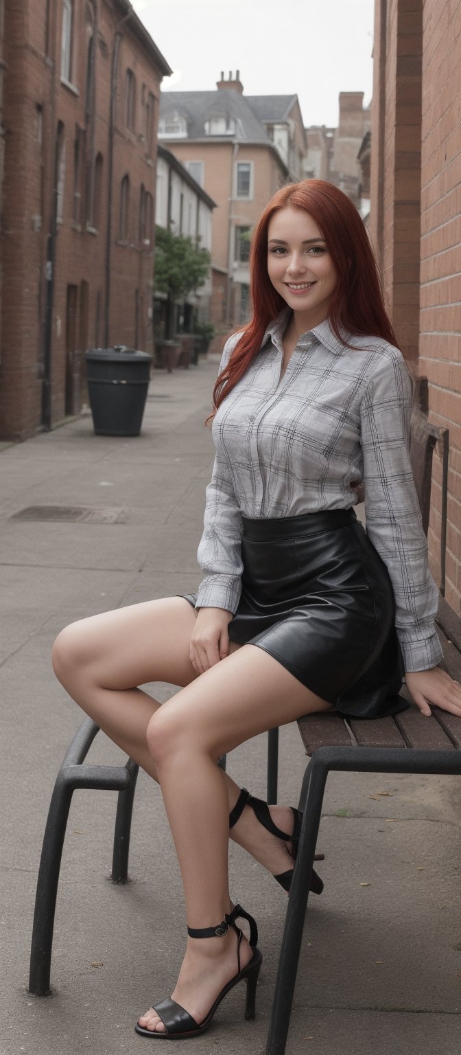 Generate hyper realistic image of a woman with a warm smile,  looking directly at the viewer. She has large breasts and a...