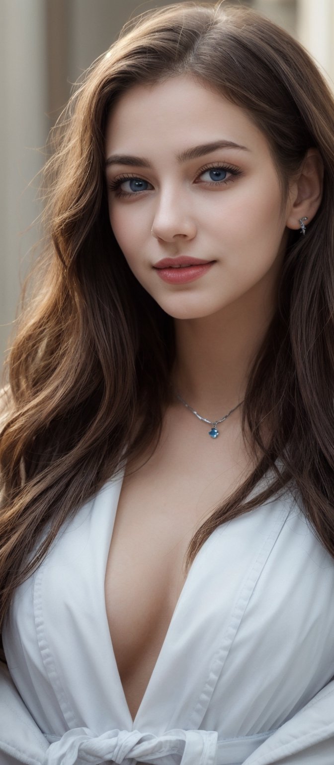 Generate hyper realistic image of a seductive woman with long,  flowing hair cascading down her shoulders. Her captivating...