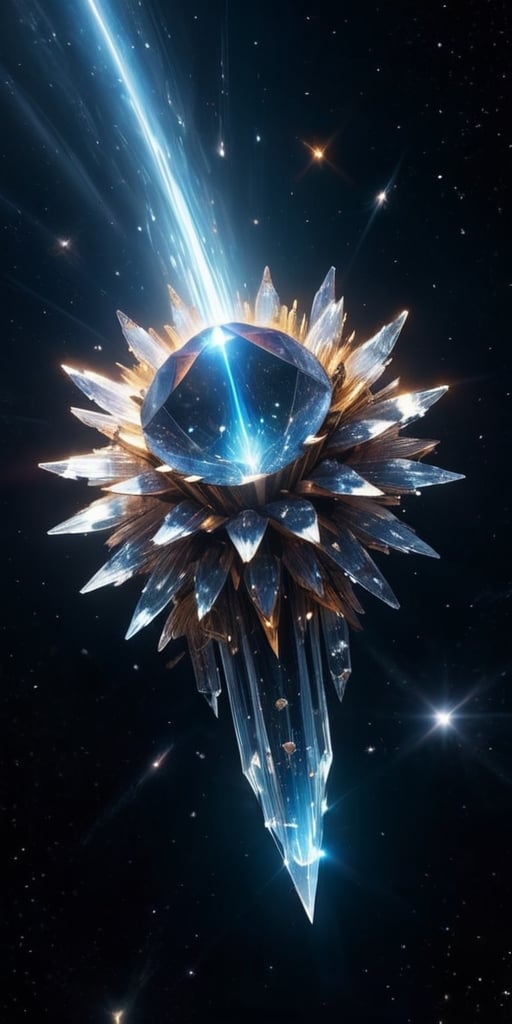 Generate hyper realistic image of crystalline entities from an alien dimension,  their geometric shapes refracting the lig...
