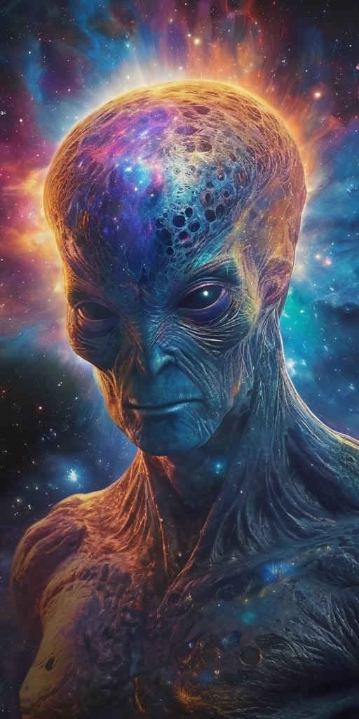 Generate hyper realistic image of Deep within the nebula,  a cosmic phenomenon occurs - a celestial being emerges. This ma...