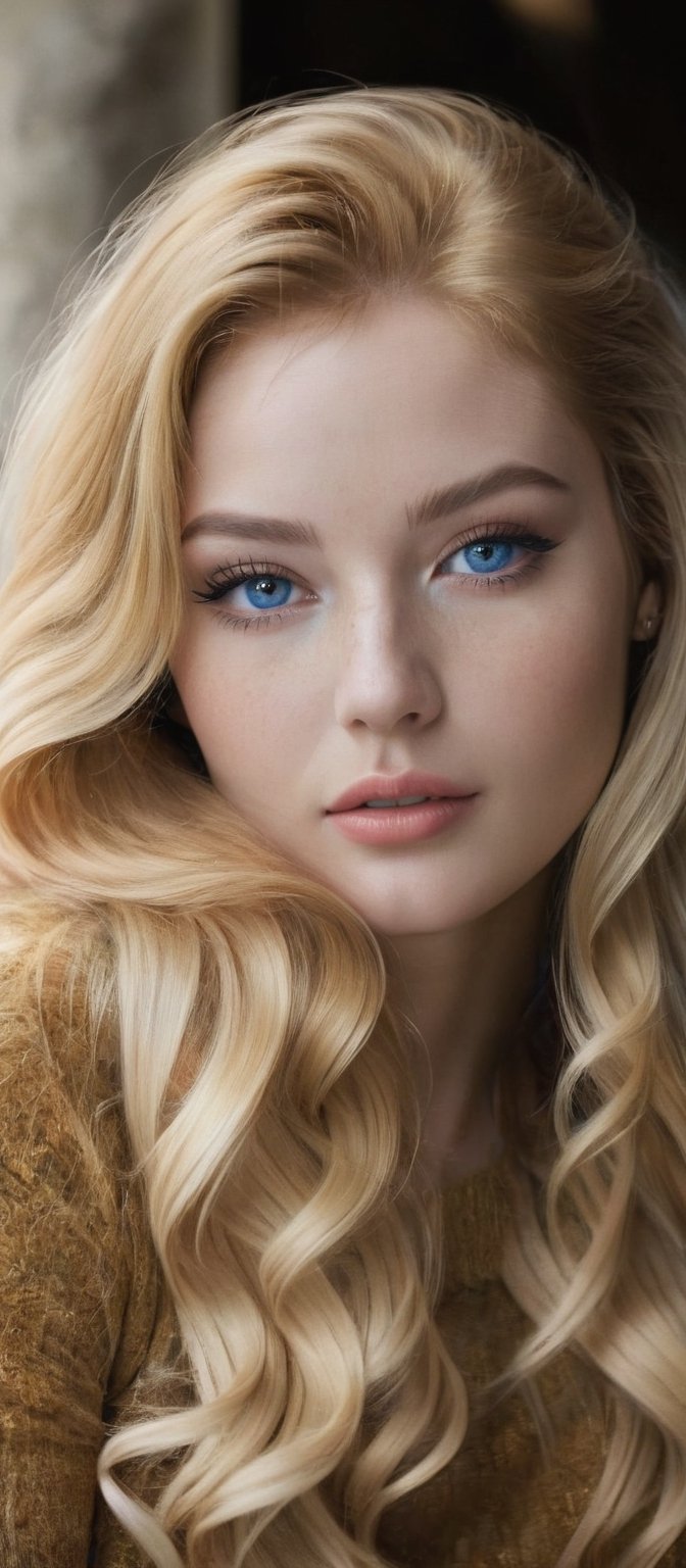Generate hyper realistic image of a mesmerizing woman whose seductive charm emanates from every glance,  her long hair cas...