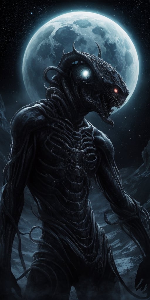 Generate hyper realistic image of intergalactic abominations,  amalgamations of alien and eldritch horrors,  crawling thro...
