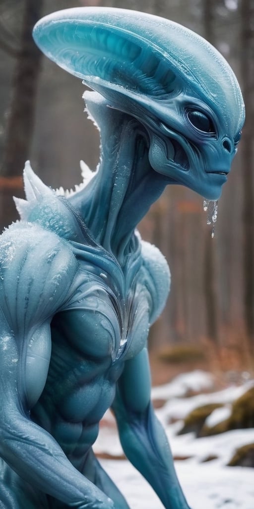 Generate hyper realistic image of an alien. they have a sleek,  mammalian body covered in a thick layer of fur that ranges...