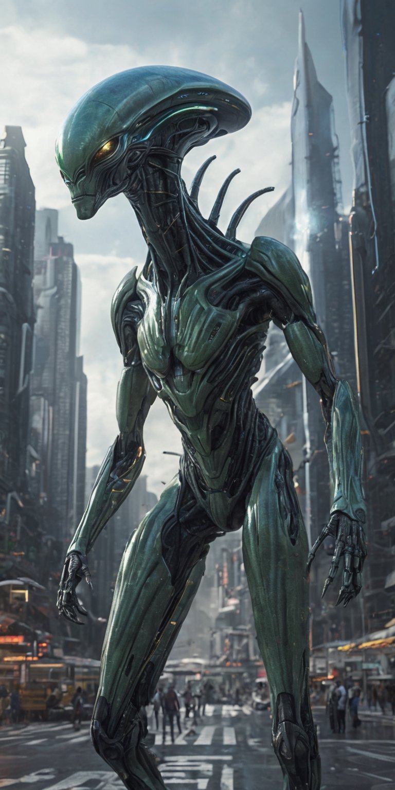Generate hyper realistic image of an alien sentinel capable of shaping and manipulating energy,  using its powers to prote...