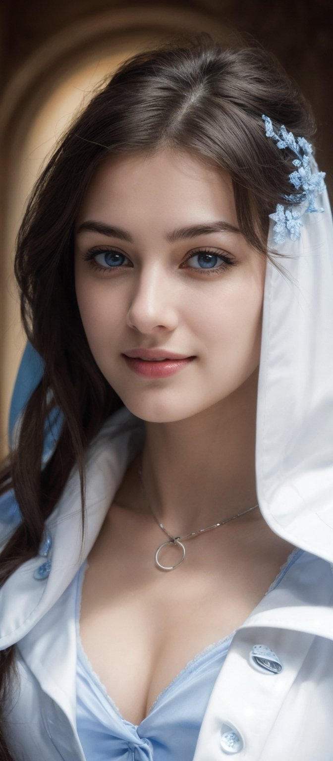Generate hyper realistic image of a seductive woman with long,  flowing hair cascading down her shoulders. Her captivating...