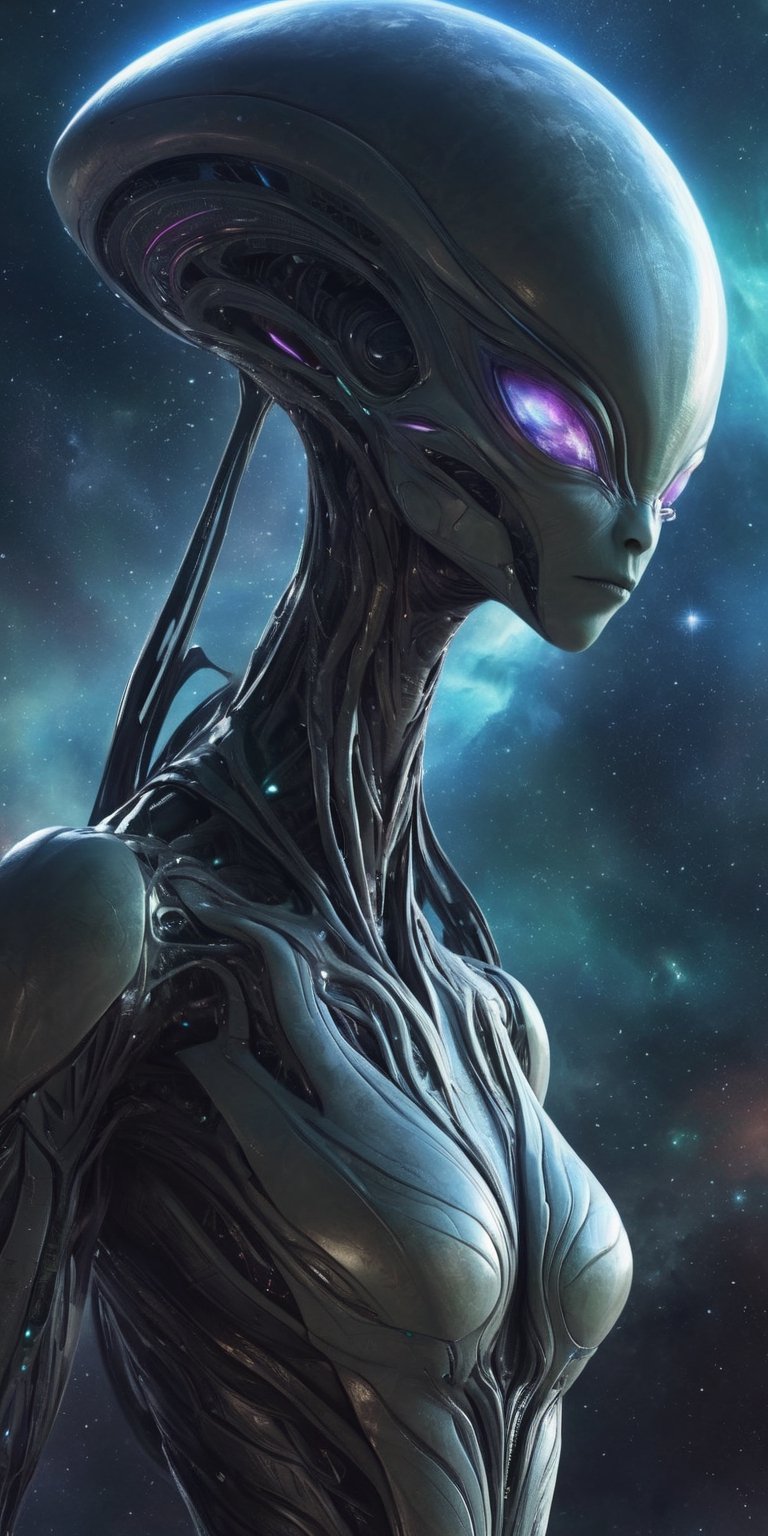 Generate an exquisitely detailed and visually captivating image of a stunning and ethereal alien,  gracefully enjoying the...