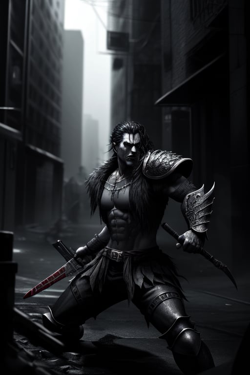 Craft a compelling video game wallpaper inspired by the Berserk and Vagabond manga style,  capturing its dark and gritty a...
