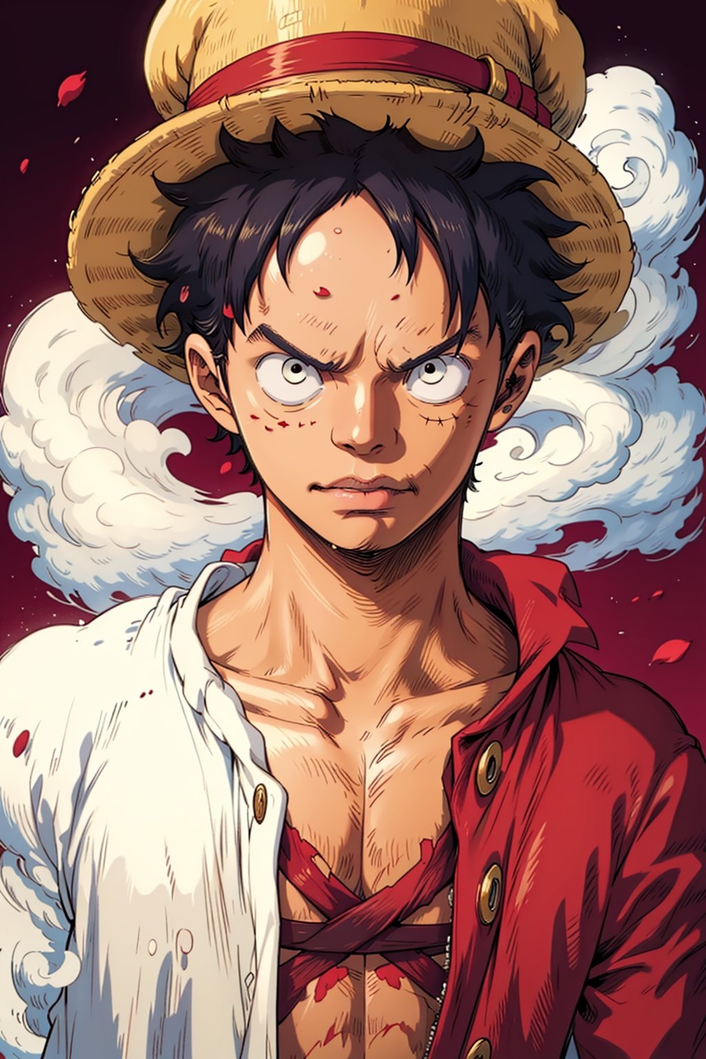 ((masterpiece, best quality)),luffy from one piece anime,gear fifth,cloudstick