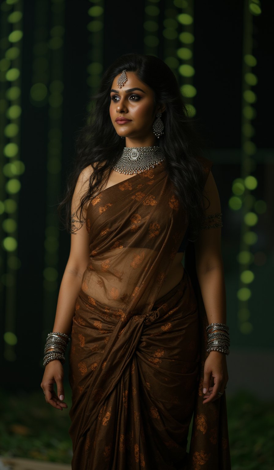 ((indian woman in matrix movie)), (lehenga midriff exposed, navel,  high details, detailed and intricate, intricate details, high intricate details, absurd amount of details, Realism, RTX, spotlight