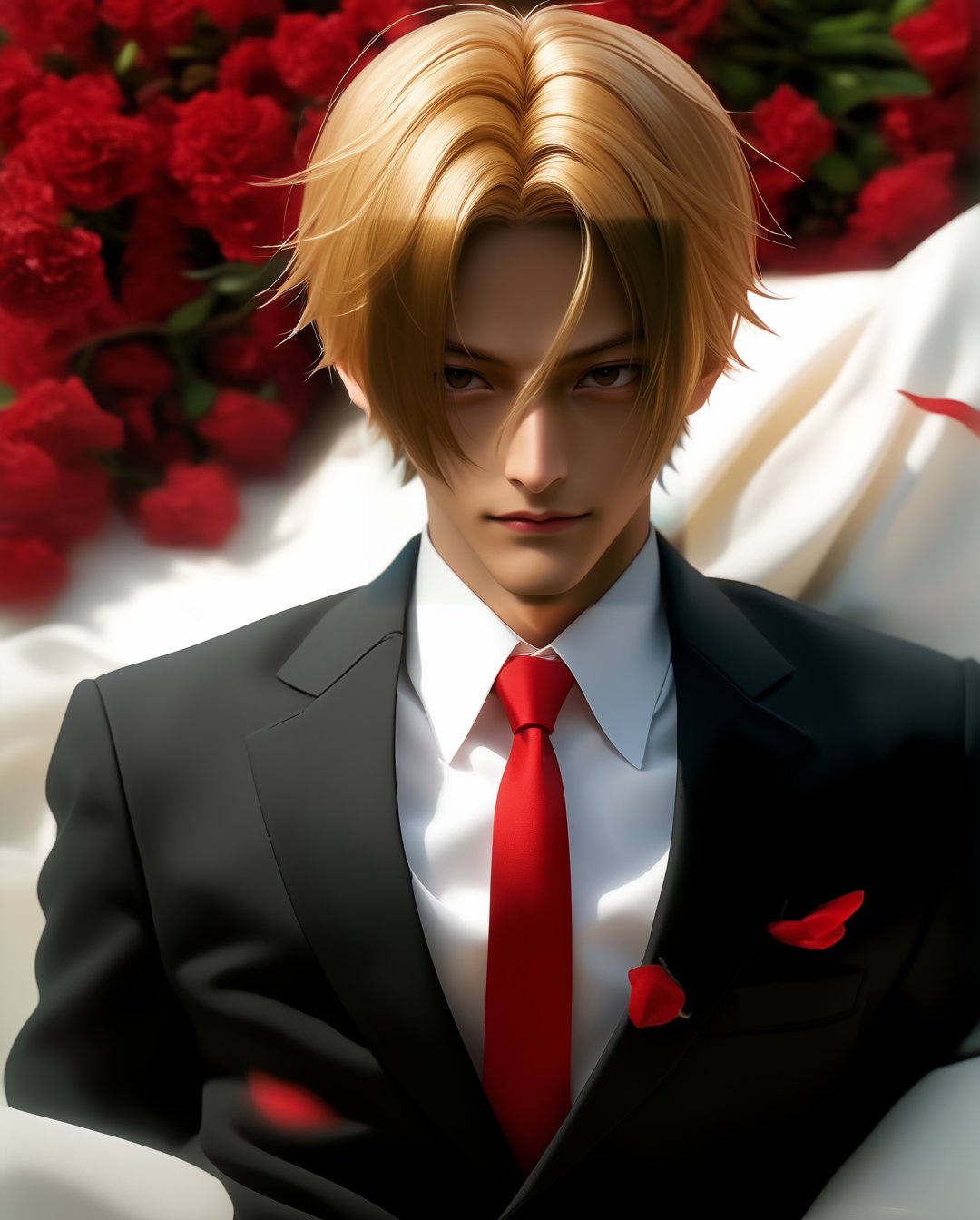 Happy vinsmoke sanji,女孩,旗袍,Dream, 10 year cute boy on a Black suit, white dress shirt, red tie, in the style of yuumei, realistic hyper - detailed rendering, yumihiko amano, zhang jingna, wiccan, trace monotone, rtx on ,細緻的背景,indian boy, various poses 