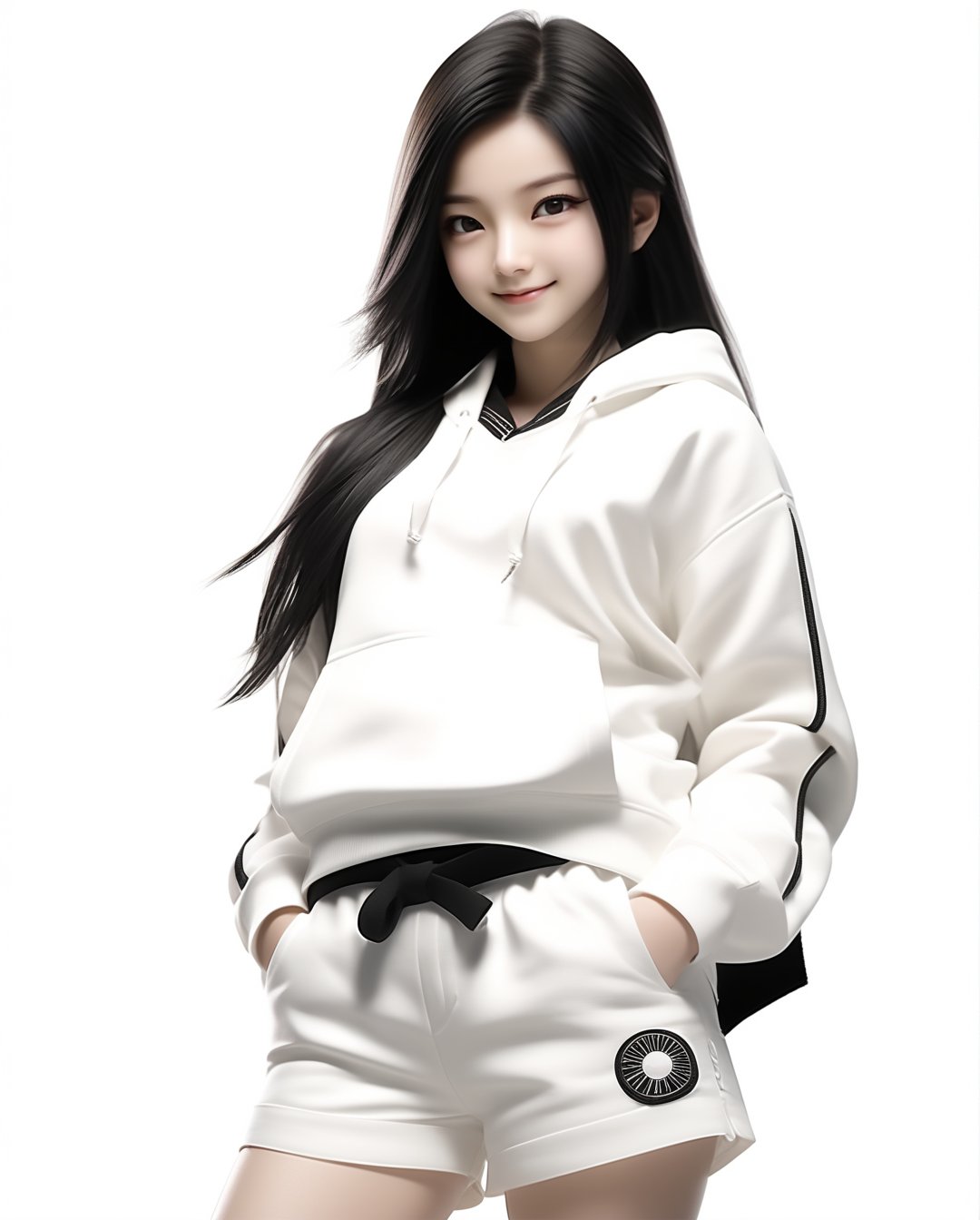 Happy neji hyuga,女孩,旗袍,Dream, 10 year cute boy on a White shorts with a white jacket and black belt hoodie, in the style of yuumei, realistic hyper - detailed rendering, yumihiko amano, zhang jingna, wiccan, trace monotone, rtx on ,細緻的背景,indian boy, various poses 