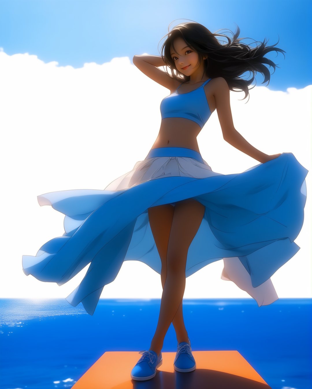 Happy nami,女孩,旗袍,Dream, 10 year cute girl on a Orange bikini top, white skirt, blue shoes, in the style of yuumei, realistic hyper - detailed rendering, yumihiko amano, zhang jingna, wiccan, trace monotone, rtx on ,細緻的背景, indian girl, various poses , onepiece anime