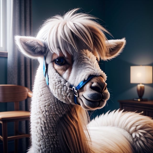 3d fluffy llama, closeup cute and adorable, cute big circular reflective eyes, long fuzzy fur, pixar render, unreal engine cinematic smooth, intricate detail, cinematic