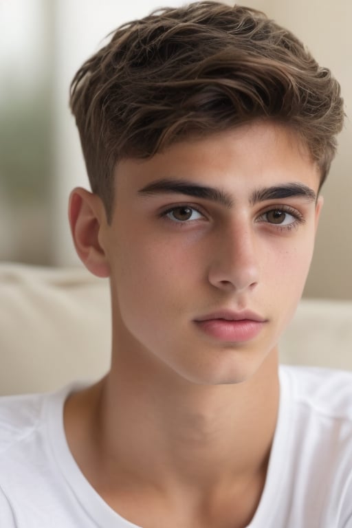 a handsome teen italian boy at home,  smile,  sharp focus by Luc on Tensor.Art