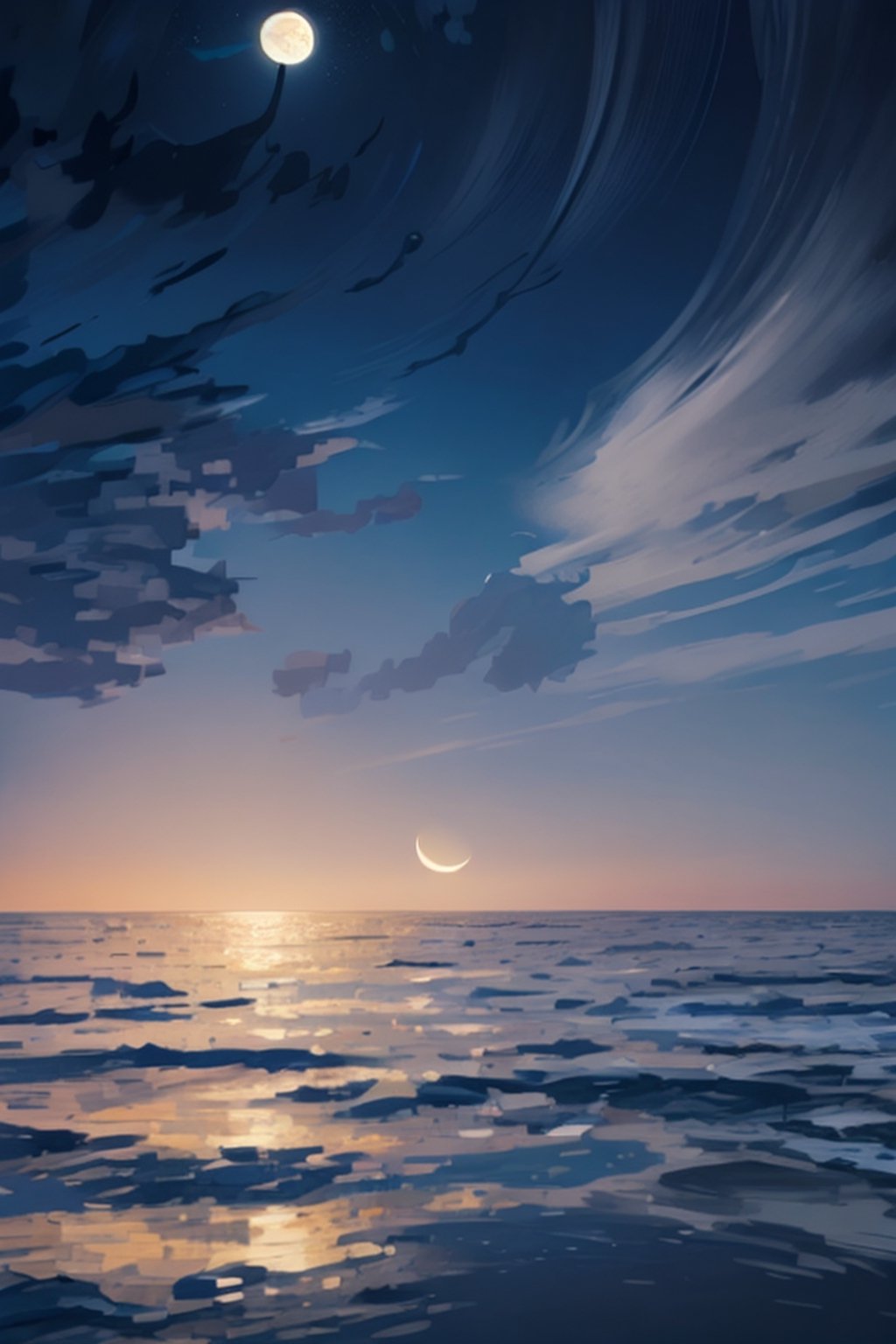 moon, sky, endless sea, sea meets sky, moonlit sky