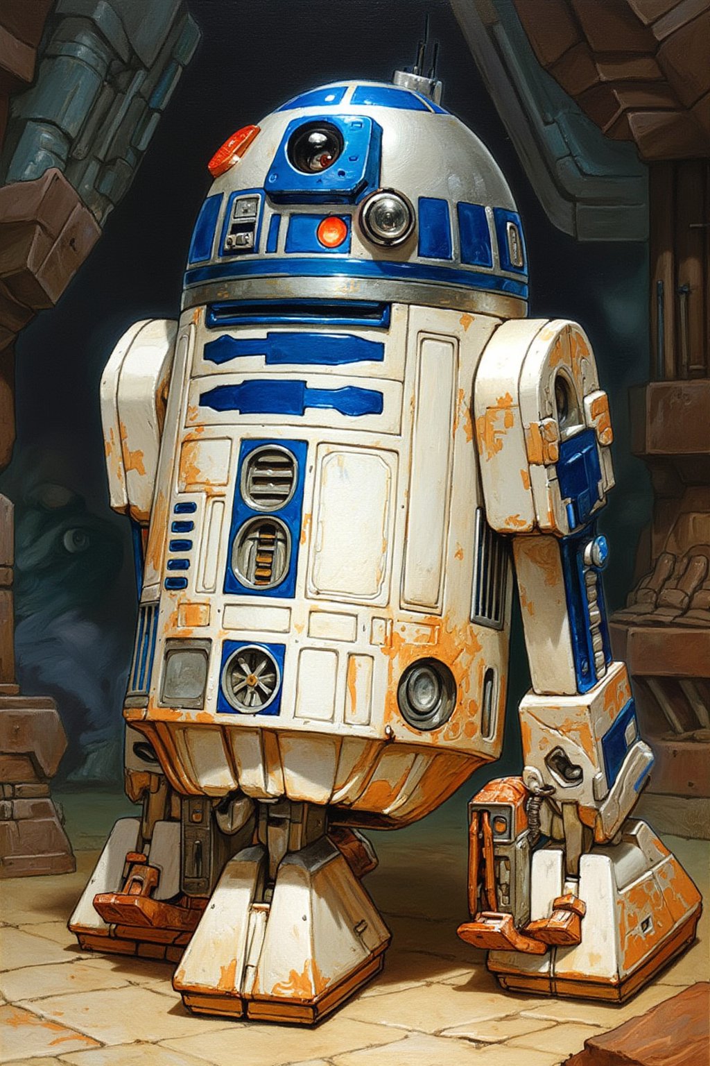  a masterpiece, stunning detail, (((R2D2 the droid))), supreme leader of the empire,  a proud figure, superior in power, knowledge and might penacryl