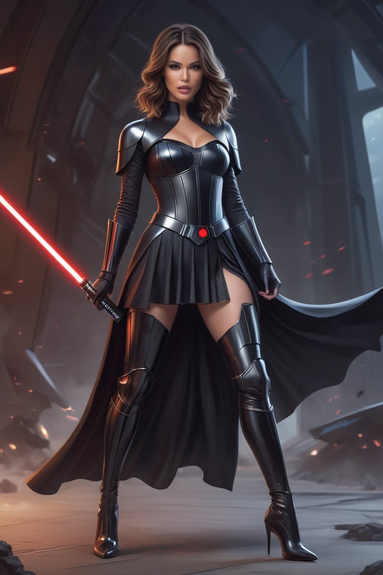 a woman ((Kate Beckinsale)) dressed as Darth Vader walking,  miniskirt,  long legs by Dghost86 on Tensor.Art