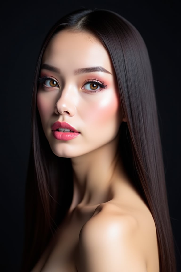 pretty woman,  sleek straight hair,  abstract black background by acc-n on Tensor.Art